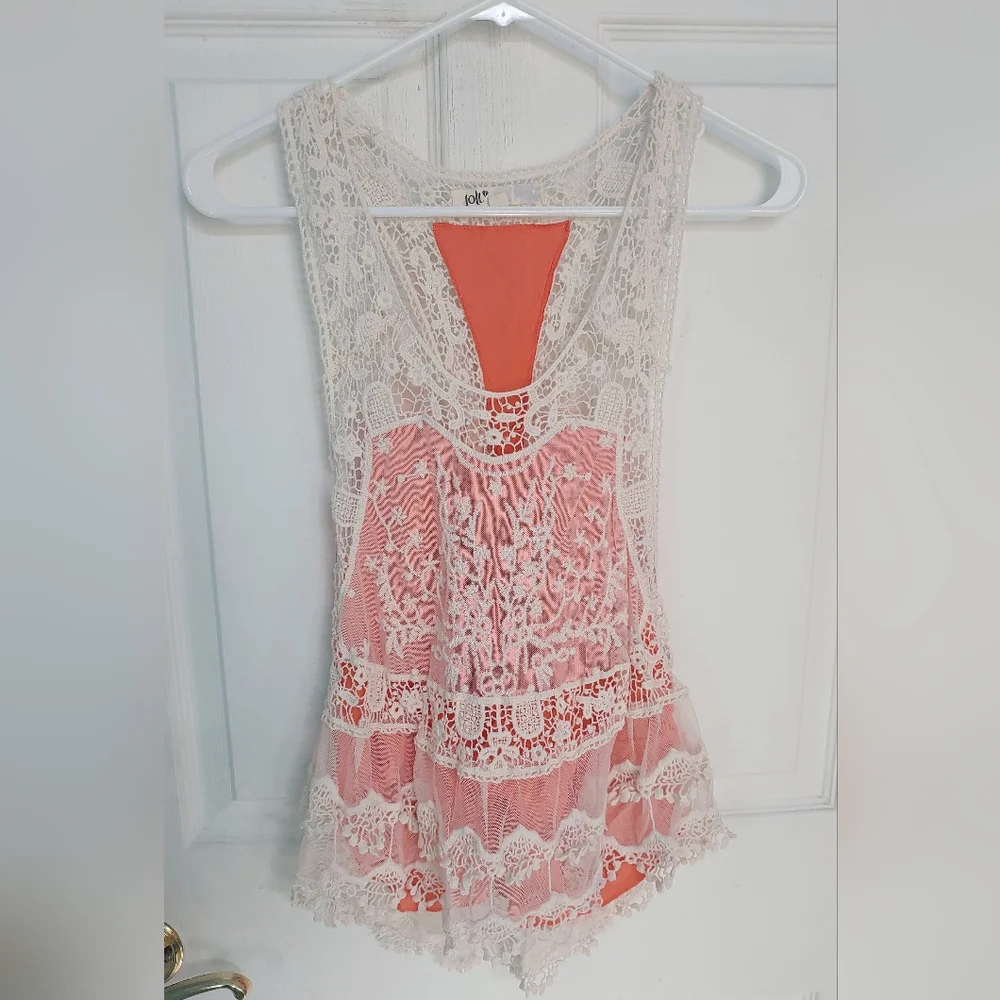Jolt Crochet Tank Top from Buckle White/Cream and Coral Women's XS/S - Picture 3 of 7
